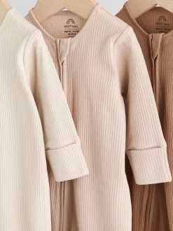 Multipacks|Babypakjes En Babypyjama's|Next Beige - Verpakking van 3 babypyjama's met tweewegrits (0-2jr)