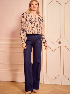 Gelegenheidskleding|Blouses En Overhemden*Love & Roses Beige Animal - blouse met lange mouwen en inkeping