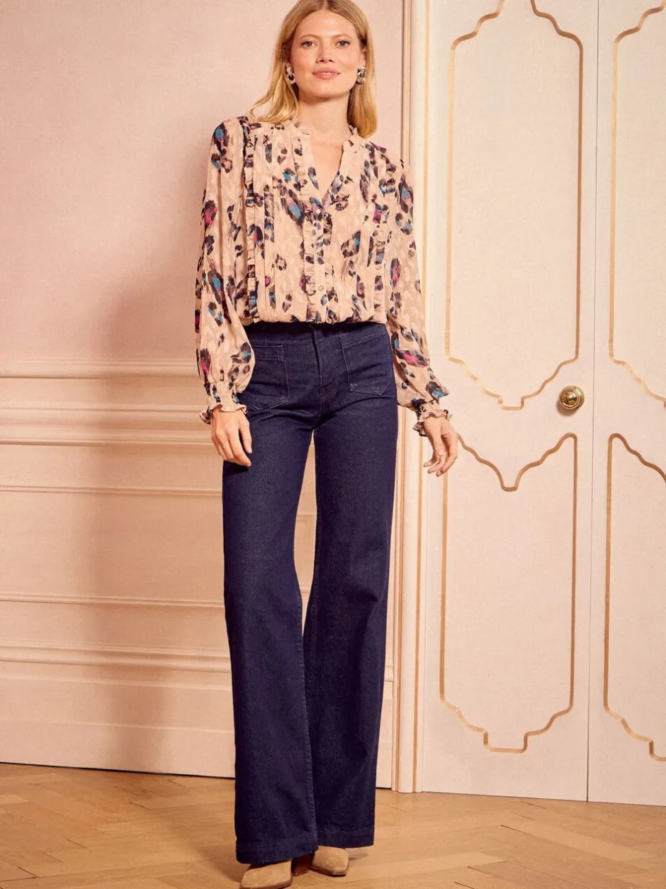 Gelegenheidskleding|Blouses En Overhemden*Love & Roses Beige Animal - blouse met lange mouwen en inkeping