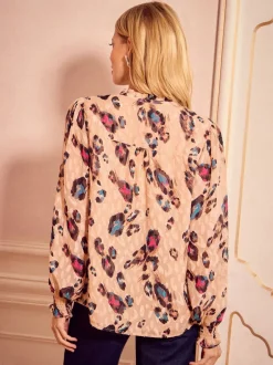 Gelegenheidskleding|Blouses En Overhemden*Love & Roses Beige Animal - blouse met lange mouwen en inkeping