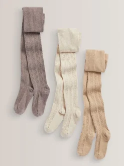 Sokken En Panty's|Sokken En Panty's*Next - Verpakking van 3 kabelmaillots met hoog katoengehalte Beigebruin-crème/bruin
