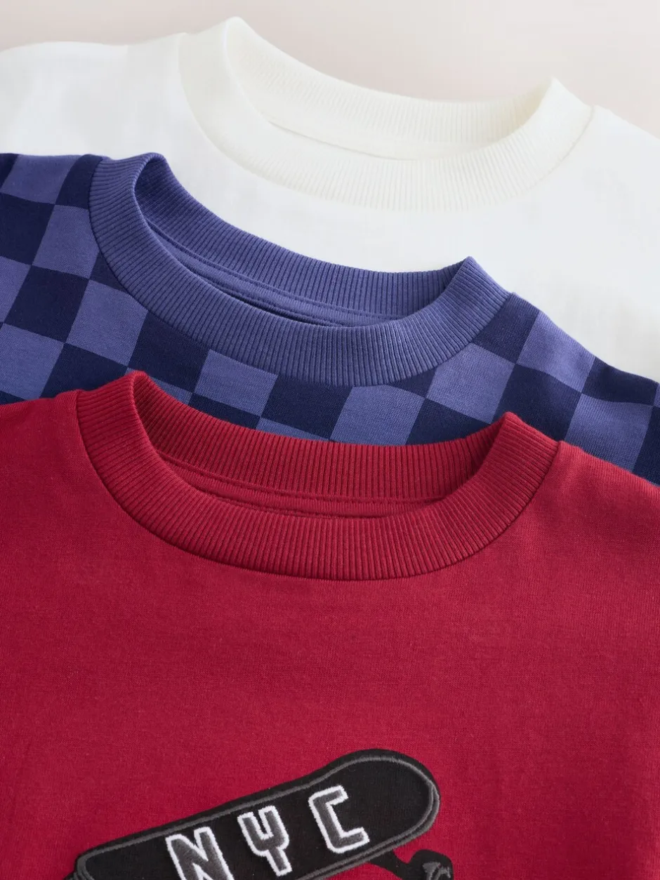 T-Shirts|Tops*Next Bessen/ecru/paars - Verpakking van 3 relaxte T-shirts met grafische print en korte mouwen (3-16jr)