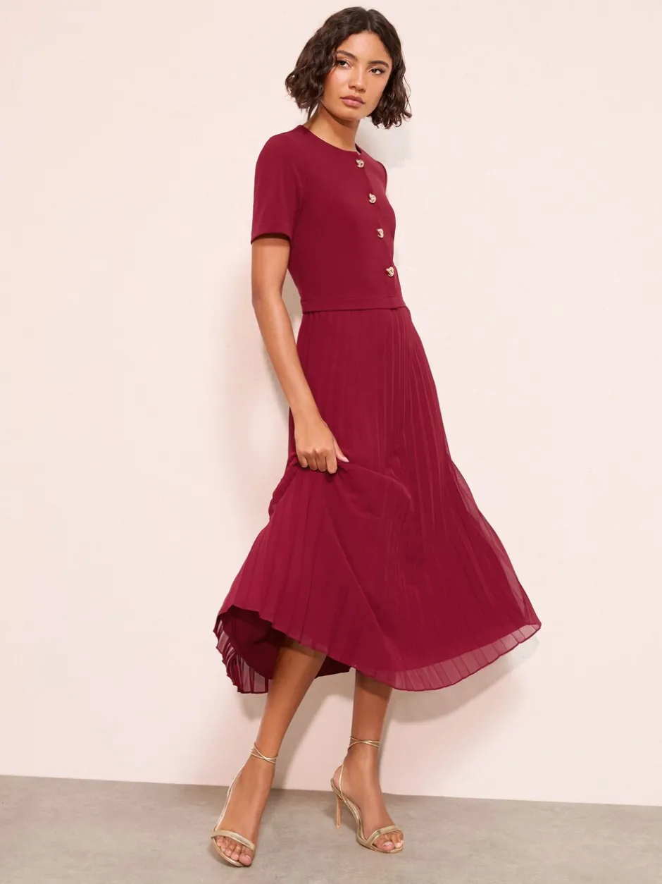 Gelegenheidskleding|Friends Like These - Button Down 2-In-1 Pleated Dress Bessenrood