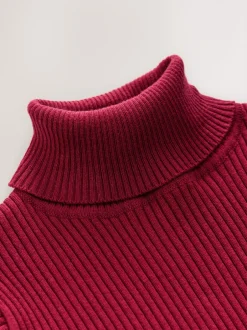 Gebreide Kleding|Next - Gebreide trui met rolkraag (3-16jr) Bessenrood