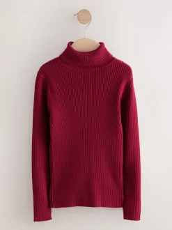 Gebreide Kleding|Next - Gebreide trui met rolkraag (3-16jr) Bessenrood