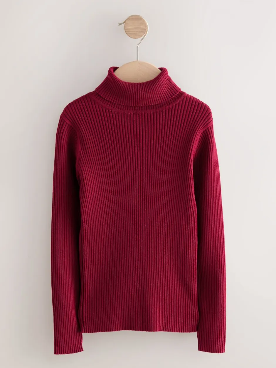 Gebreide Kleding|Next - Gebreide trui met rolkraag (3-16jr) Bessenrood