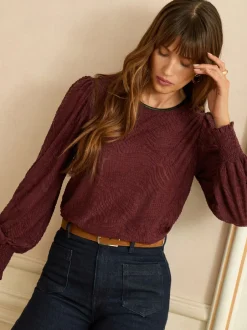 Blouses En Overhemden*Love & Roses - Textured Long Sleeve Top Bessenrood