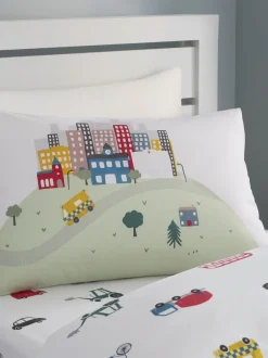 Kinderbeddengoed|Bianca katoenen dekbedovertrekset met transportmotief