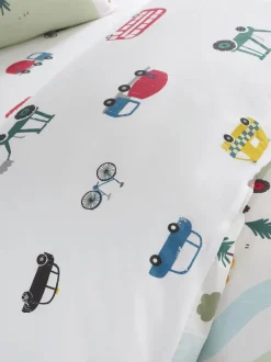 Kinderbeddengoed|Bianca katoenen dekbedovertrekset met transportmotief