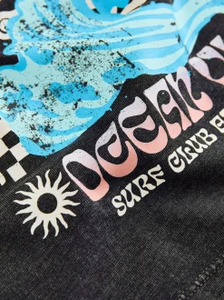 Tops|T-Shirts|Next Black Acid Wash Surf Club Oversized - T-shirt met korte mouwen en print op de rug (3mnd -7jr)
