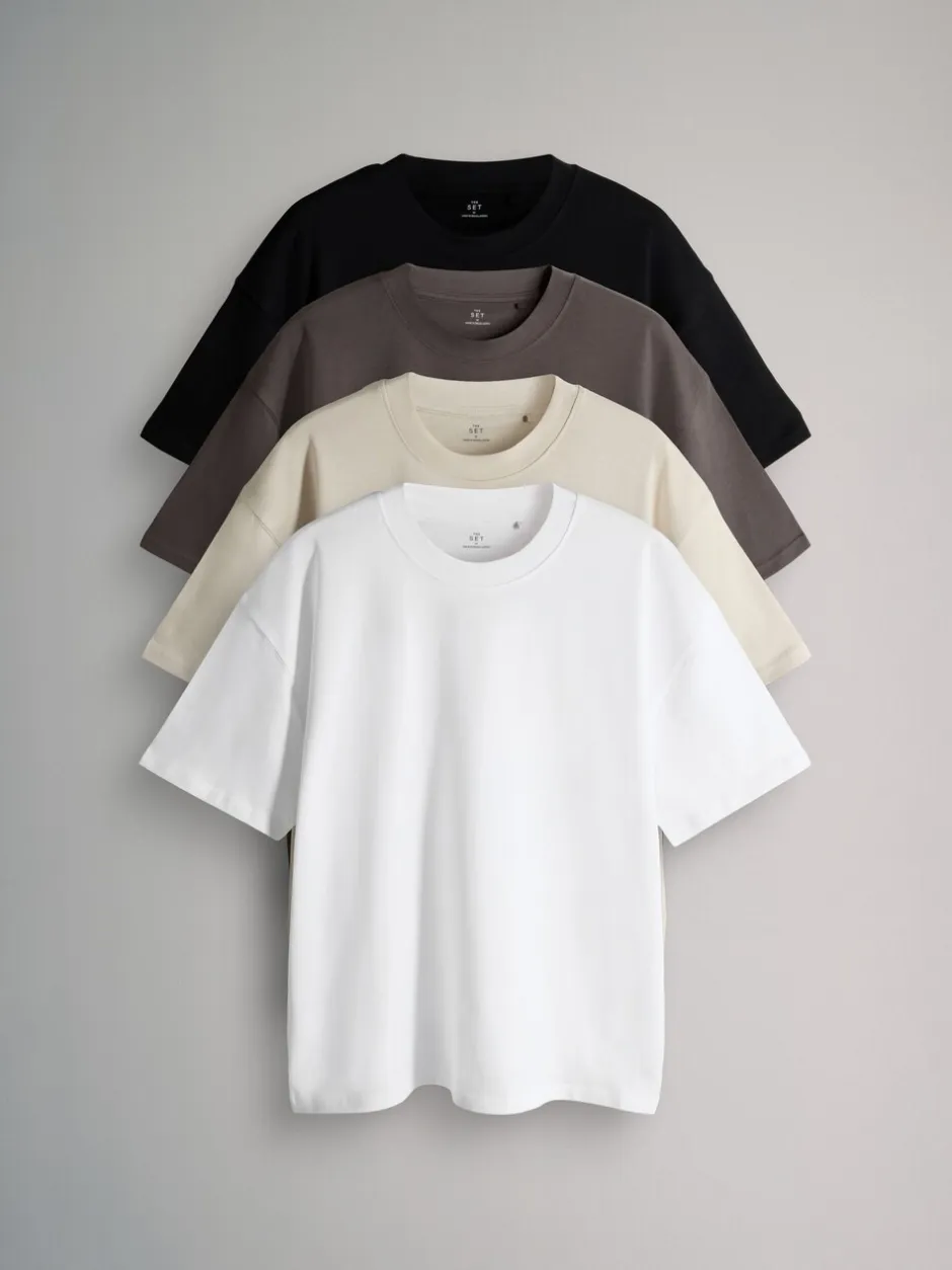 Loungewear|The Set - 4 Pack Short Sleeve Cotton T-Shirts Black Grey White