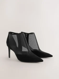 Ruimvallend En Extraruimvallend|Next Black Mesh Detail - Pointed Toe T-Bar Ankle Boots