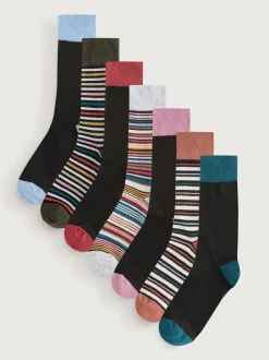 Sokken|Sokken*Next Black Striped - Verpakking van 7 - Herensokken met hoog katoengehalte