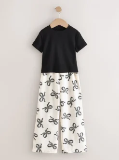 Nachtkleding En Pyjama's|Pyjama's*Next Black/Ecru bow - Set van 1 pyjama's met geweven broek (3-16jr)