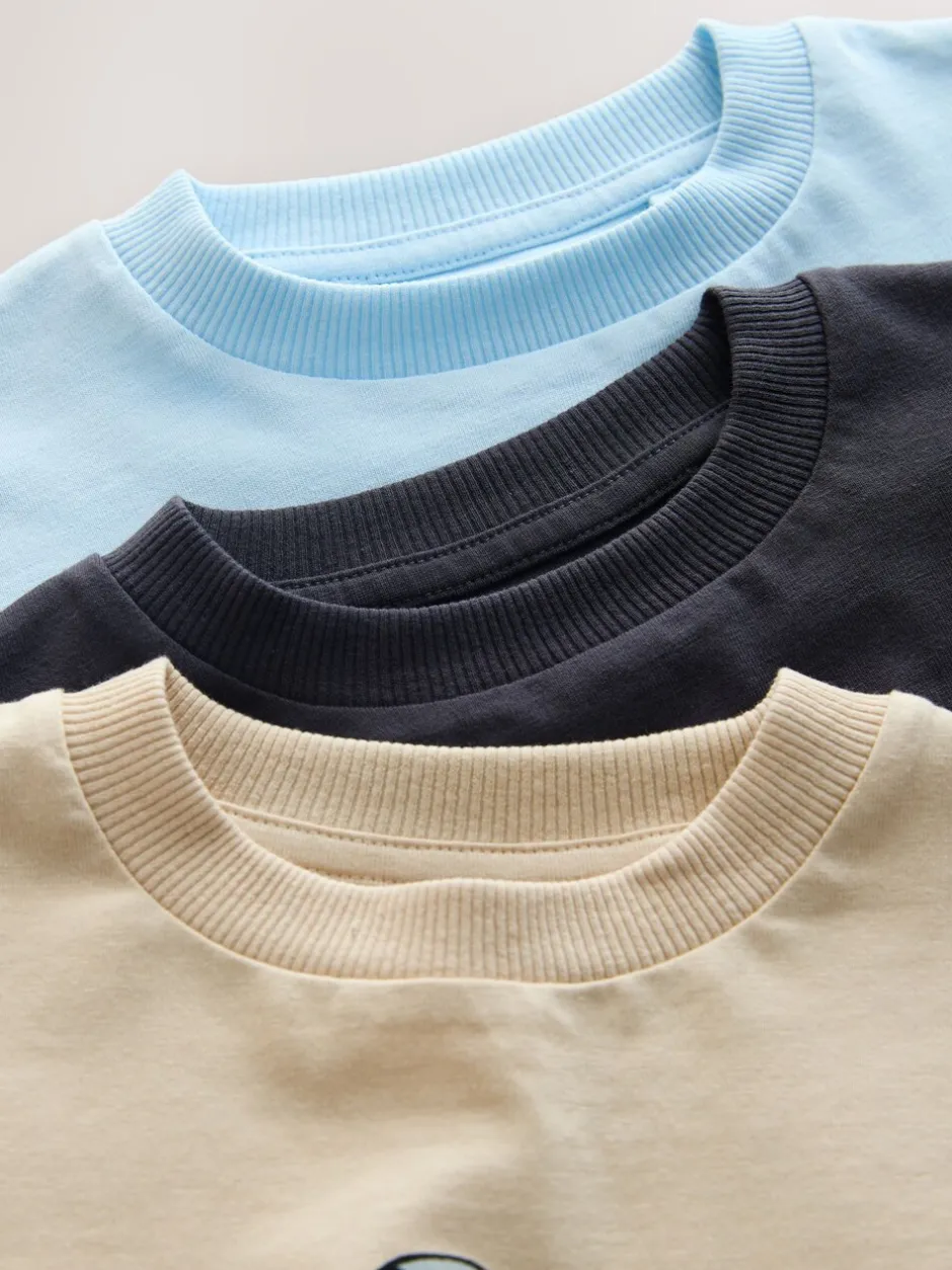 T-Shirts|Tops*Next Black/Grey Race Car - Short Sleeve Graphic T-Shirts 3 Pack (3mths-7yrs)