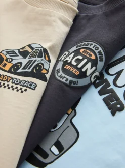 T-Shirts|Tops*Next Black/Grey Race Car - Short Sleeve Graphic T-Shirts 3 Pack (3mths-7yrs)
