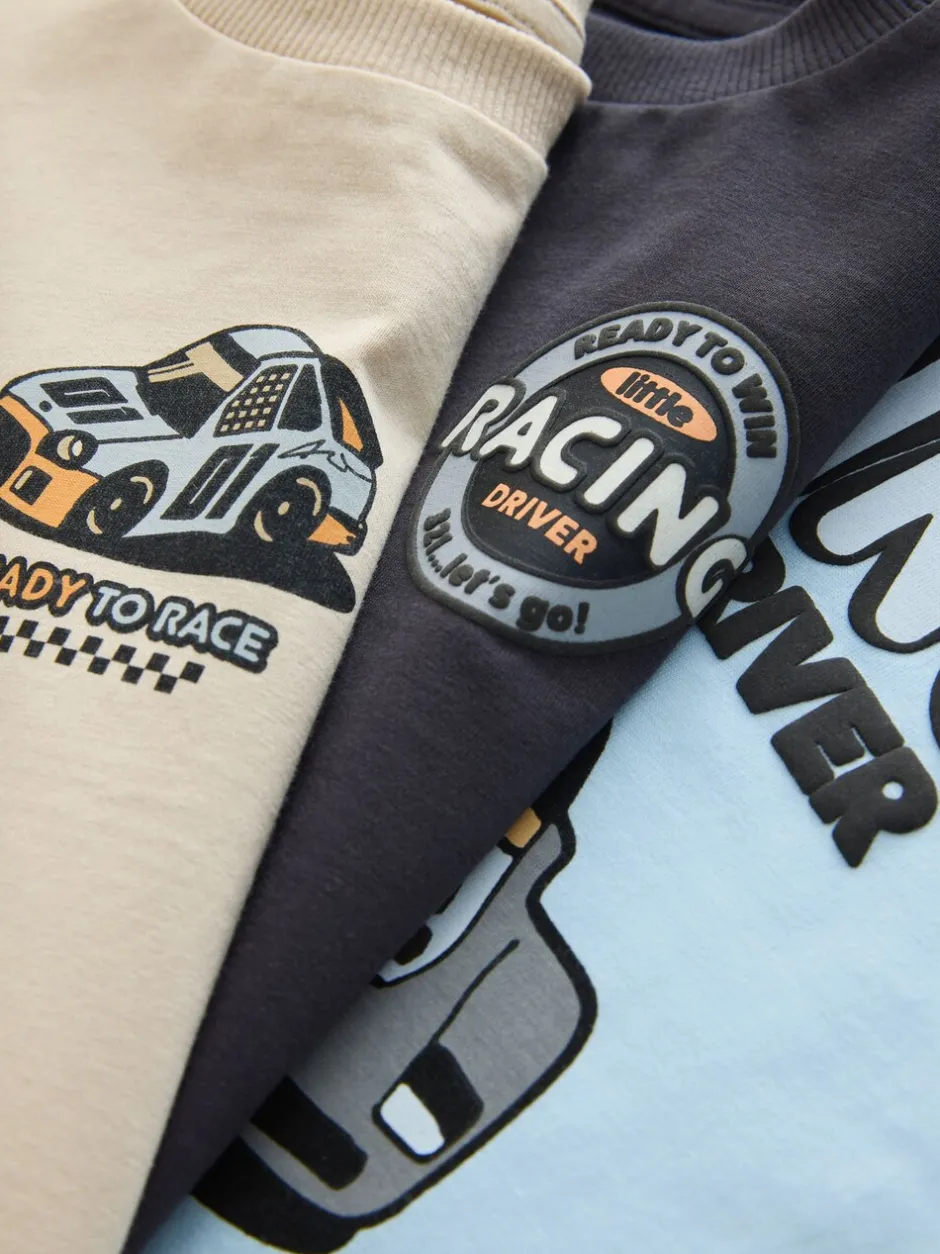 T-Shirts|Tops*Next Black/Grey Race Car - Short Sleeve Graphic T-Shirts 3 Pack (3mths-7yrs)