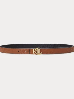 Ceintuurs*Lauren Ralph Lauren - 1.9cm Skinny Logo Reversible Pebbled Leather Belt Black/Lauren Tan