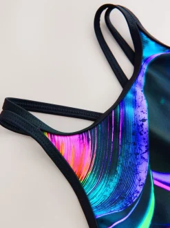 Badkleding|Badkleding|Next Black/Pink/Purple Swirl - Badpak met dubbele bandjes (3-16jr)