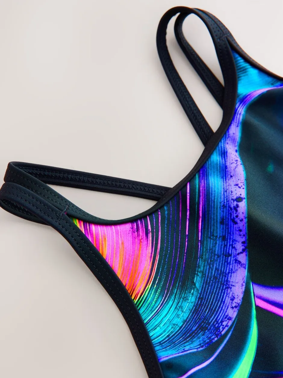 Badkleding|Badkleding|Next Black/Pink/Purple Swirl - Badpak met dubbele bandjes (3-16jr)