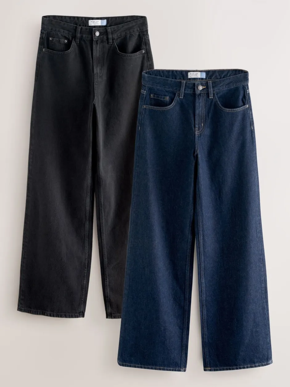 Jeans|Next - Jeans met wijde pijpen 2 Set Black/Rinse Blue