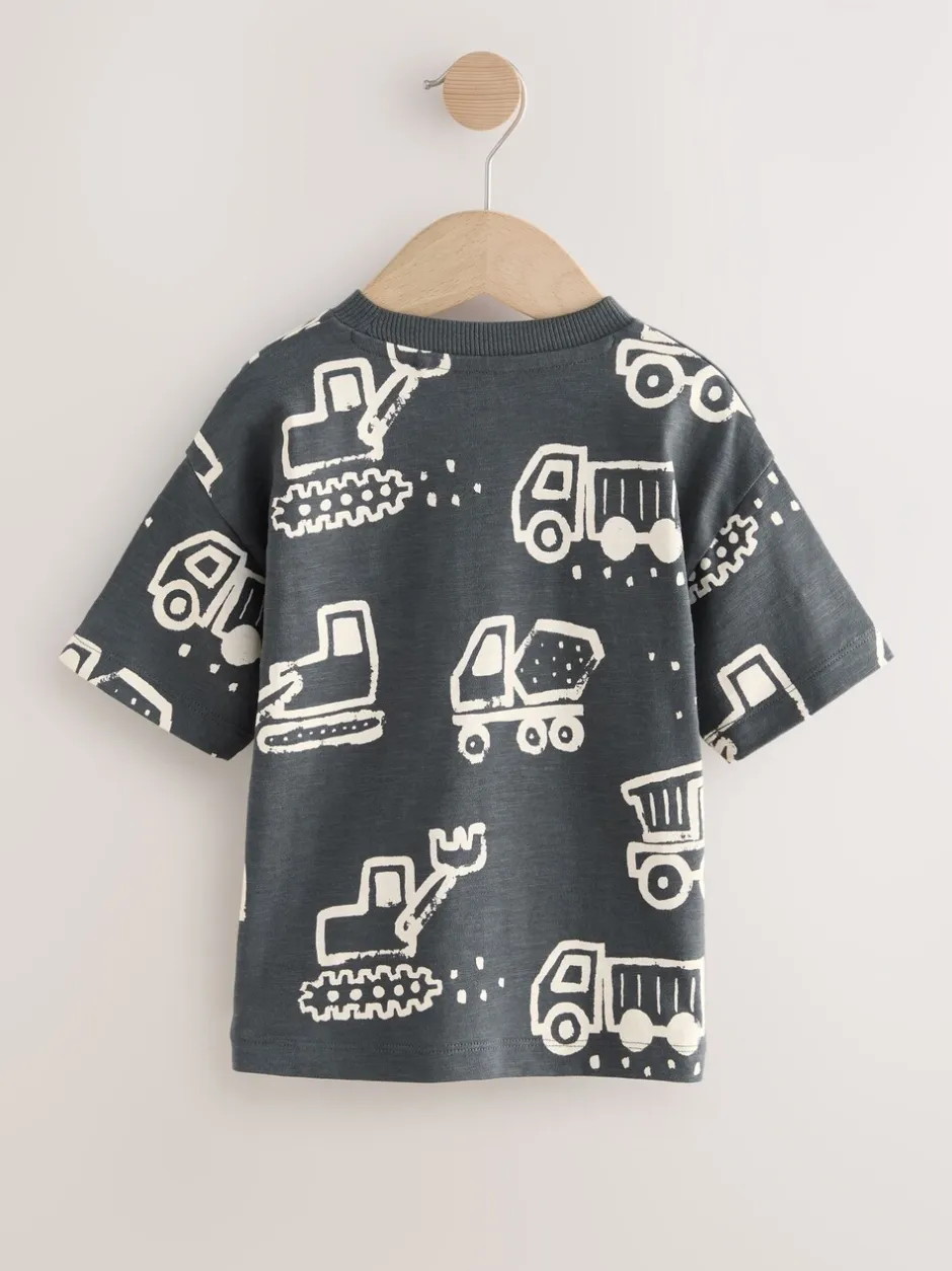 Tops|T-Shirts|Next - Short Sleeve All-Over Print T-Shirt (3 Month-7 Years) (3mths-7yrs) Black/White Digger