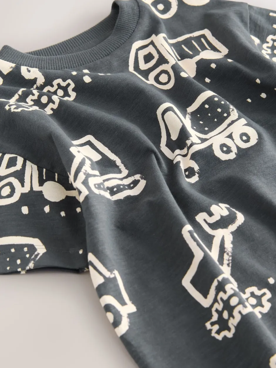 Tops|T-Shirts|Next - Short Sleeve All-Over Print T-Shirt (3 Month-7 Years) (3mths-7yrs) Black/White Digger