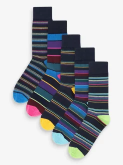 Sokken|Sokken*Next Blauw - 5 paar gestreepte sokken met patroon