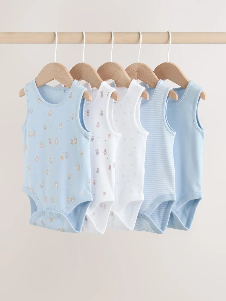 Rompertjes En Hemdjes|Rompertjes En Hemdjes|Next Blauw - 5 Pack Baby Bear Bodysuits