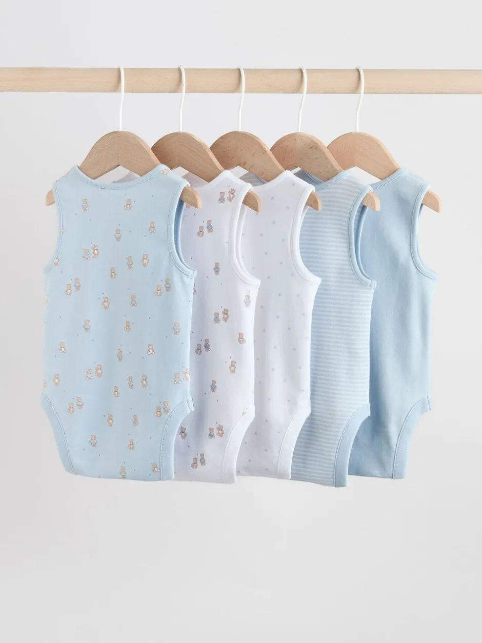 Rompertjes En Hemdjes|Rompertjes En Hemdjes|Next Blauw - 5 Pack Baby Bear Bodysuits