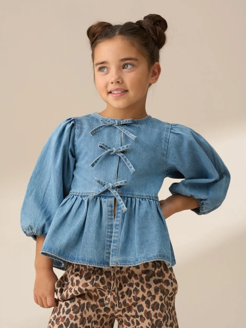 Overhemden En Blouses|Angel & Rocket - Ria Broderie Tie Front Peplum Blouse Blauw
