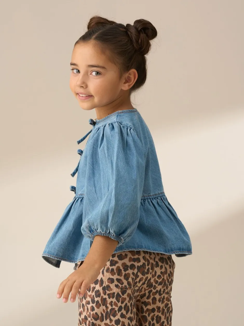 Overhemden En Blouses|Angel & Rocket - Ria Broderie Tie Front Peplum Blouse Blauw