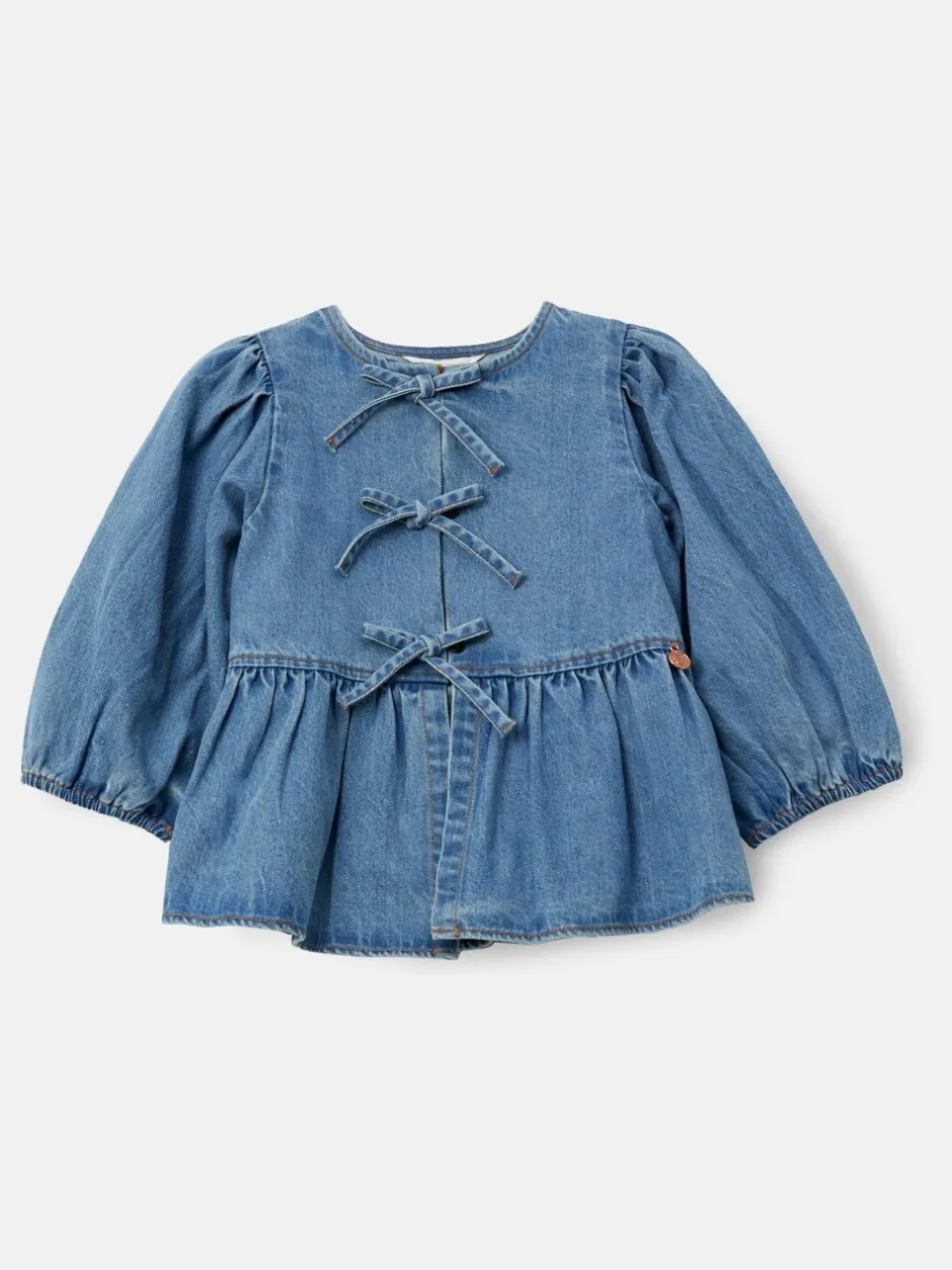 Overhemden En Blouses|Angel & Rocket - Ria Broderie Tie Front Peplum Blouse Blauw