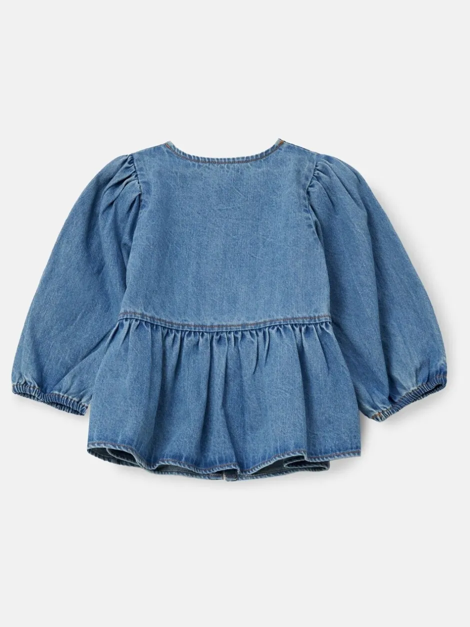 Overhemden En Blouses|Angel & Rocket - Ria Broderie Tie Front Peplum Blouse Blauw