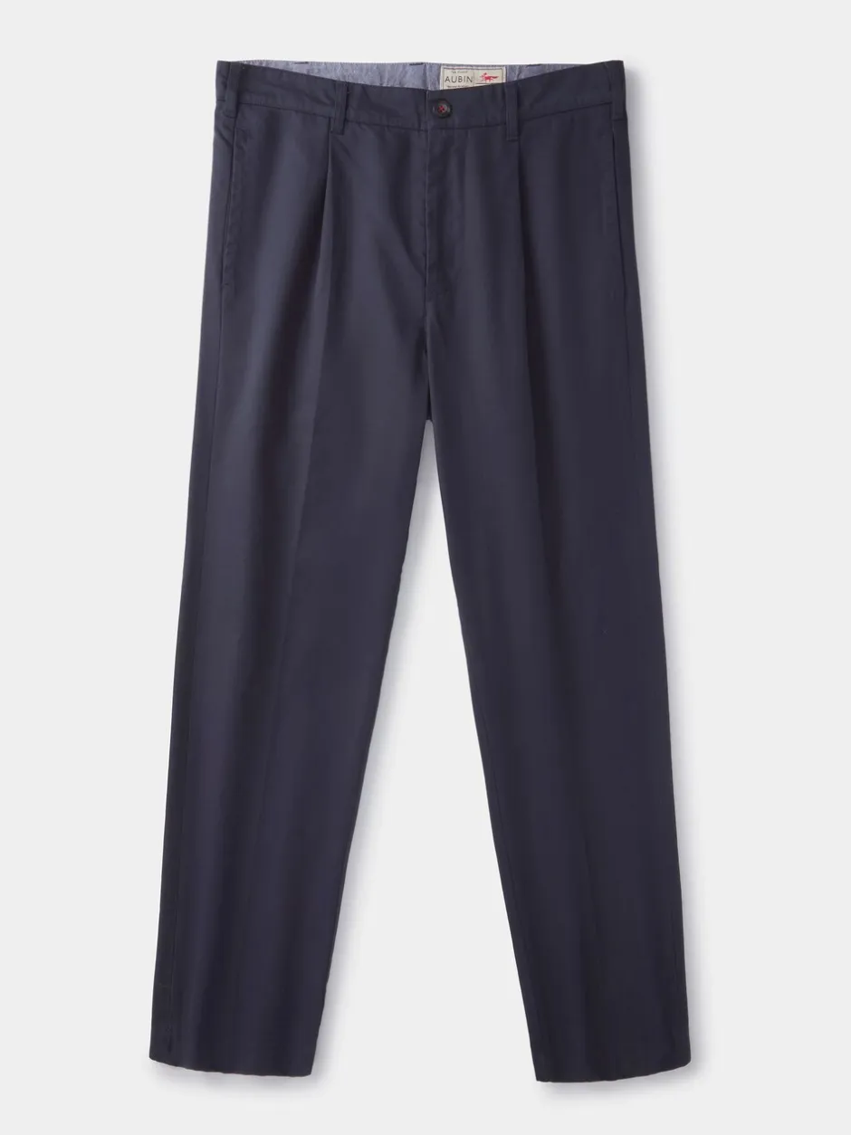 Formele Broek|Aubin - Stickney broek van 100% katoen met relaxte pasvorm Blauw