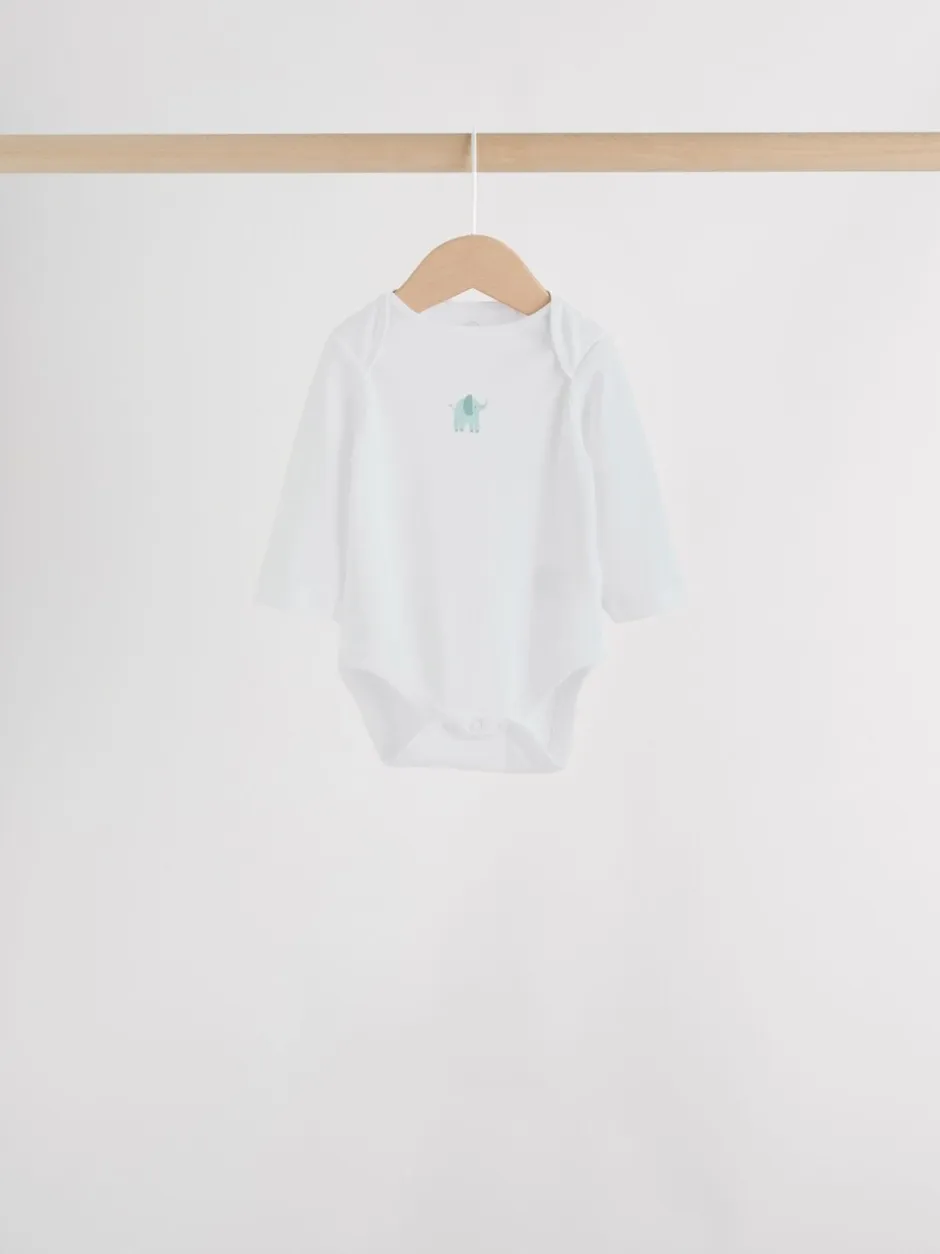Rompertjes En Hemdjes|Rompertjes En Hemdjes|Next Blauw - Baby Elephant Long Sleeved Bodysuits 5 Pack