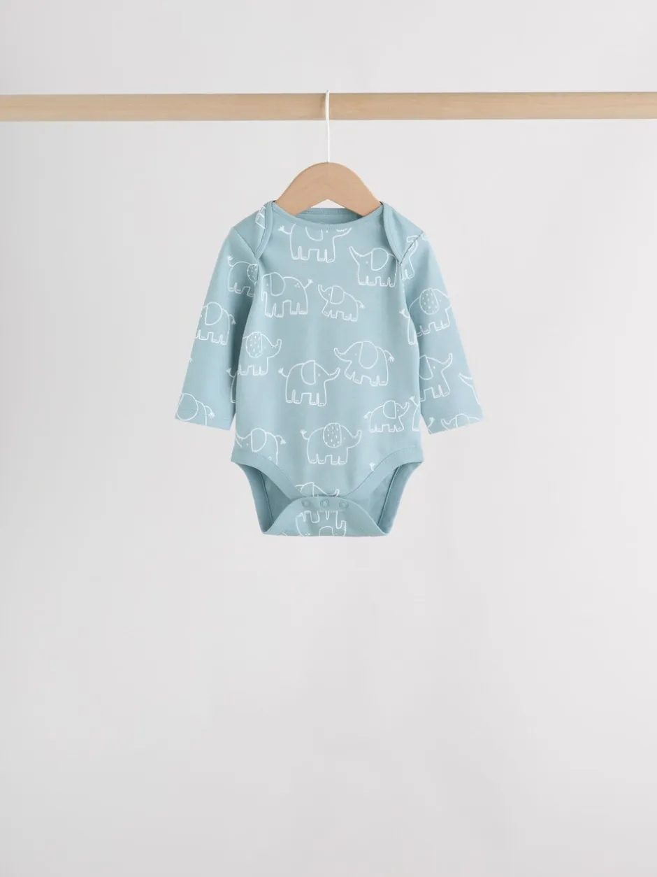 Rompertjes En Hemdjes|Rompertjes En Hemdjes|Next Blauw - Baby Elephant Long Sleeved Bodysuits 5 Pack