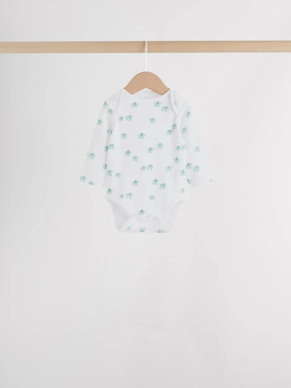 Rompertjes En Hemdjes|Rompertjes En Hemdjes|Next Blauw - Baby Elephant Long Sleeved Bodysuits 5 Pack