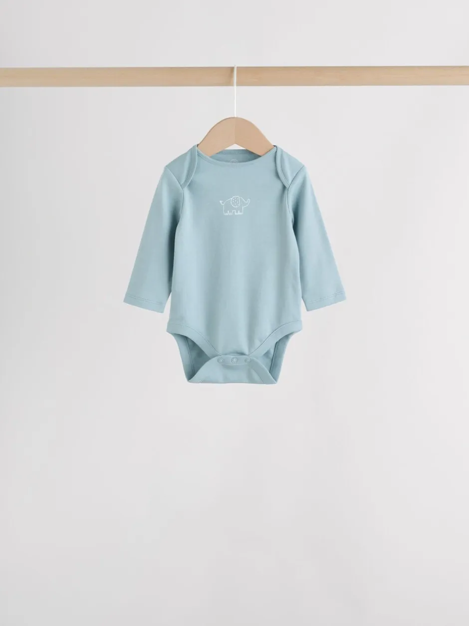 Rompertjes En Hemdjes|Rompertjes En Hemdjes|Next Blauw - Baby Elephant Long Sleeved Bodysuits 5 Pack