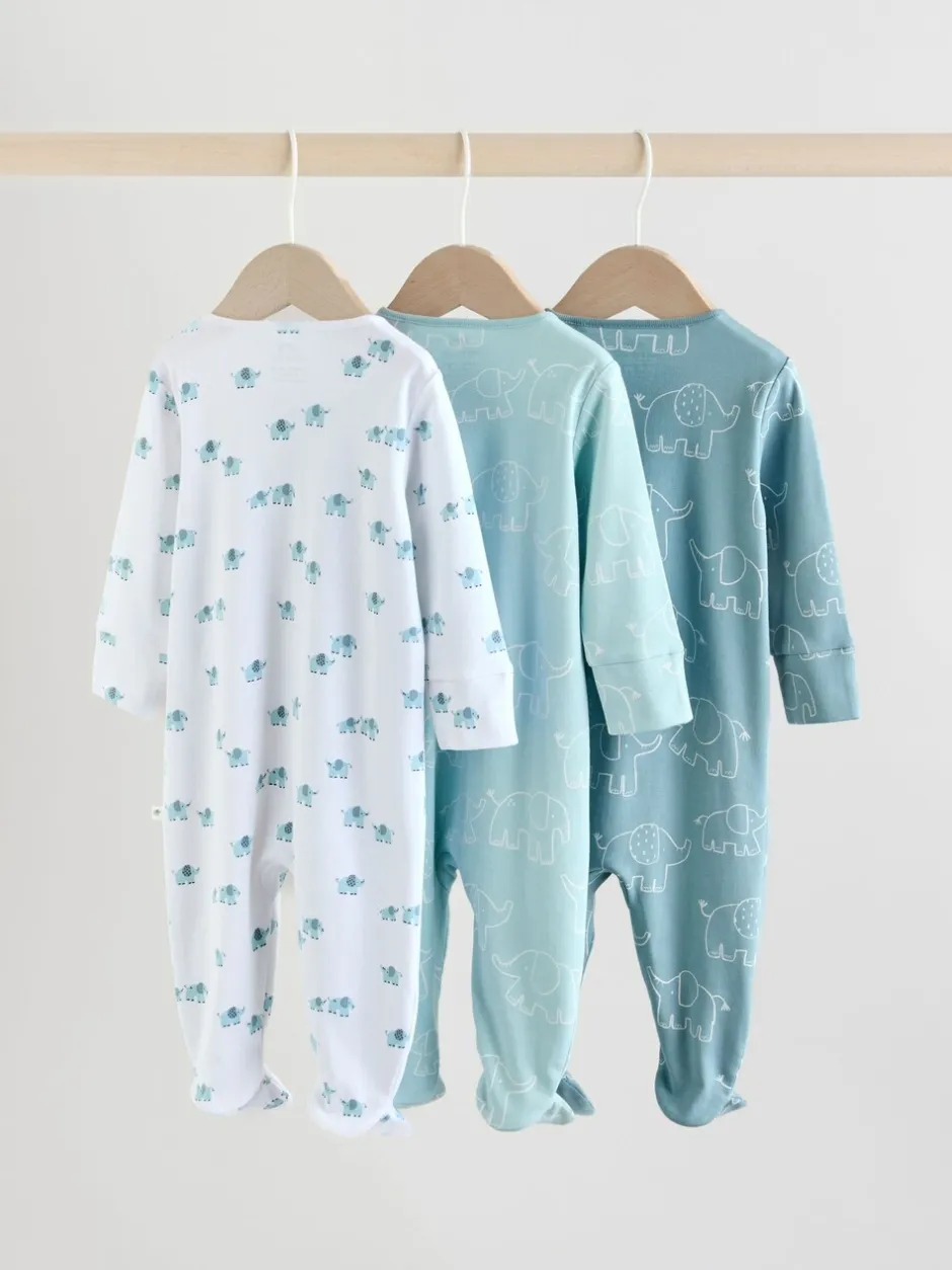 Multipacks|Babypakjes En Babypyjama's*Next Blauw - Baby Linear Elephant Sleepsuits 3 Pack (0-2yrs)