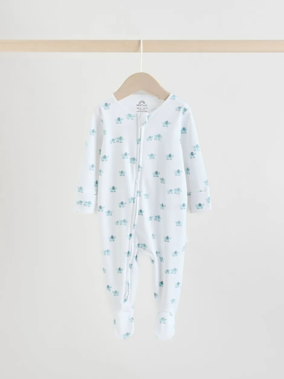 Multipacks|Babypakjes En Babypyjama's*Next Blauw - Baby Linear Elephant Sleepsuits 3 Pack (0-2yrs)