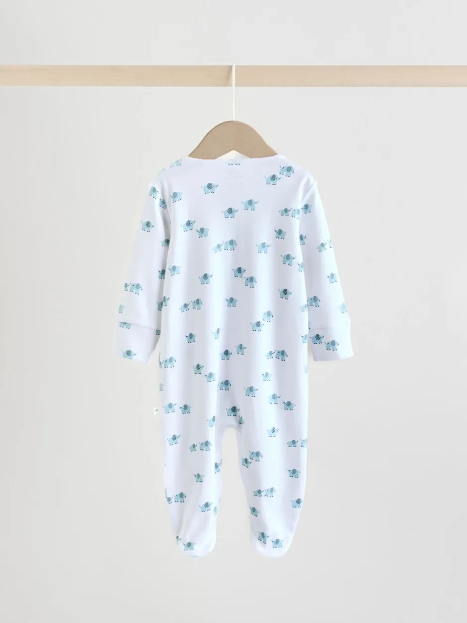 Multipacks|Babypakjes En Babypyjama's*Next Blauw - Baby Linear Elephant Sleepsuits 3 Pack (0-2yrs)