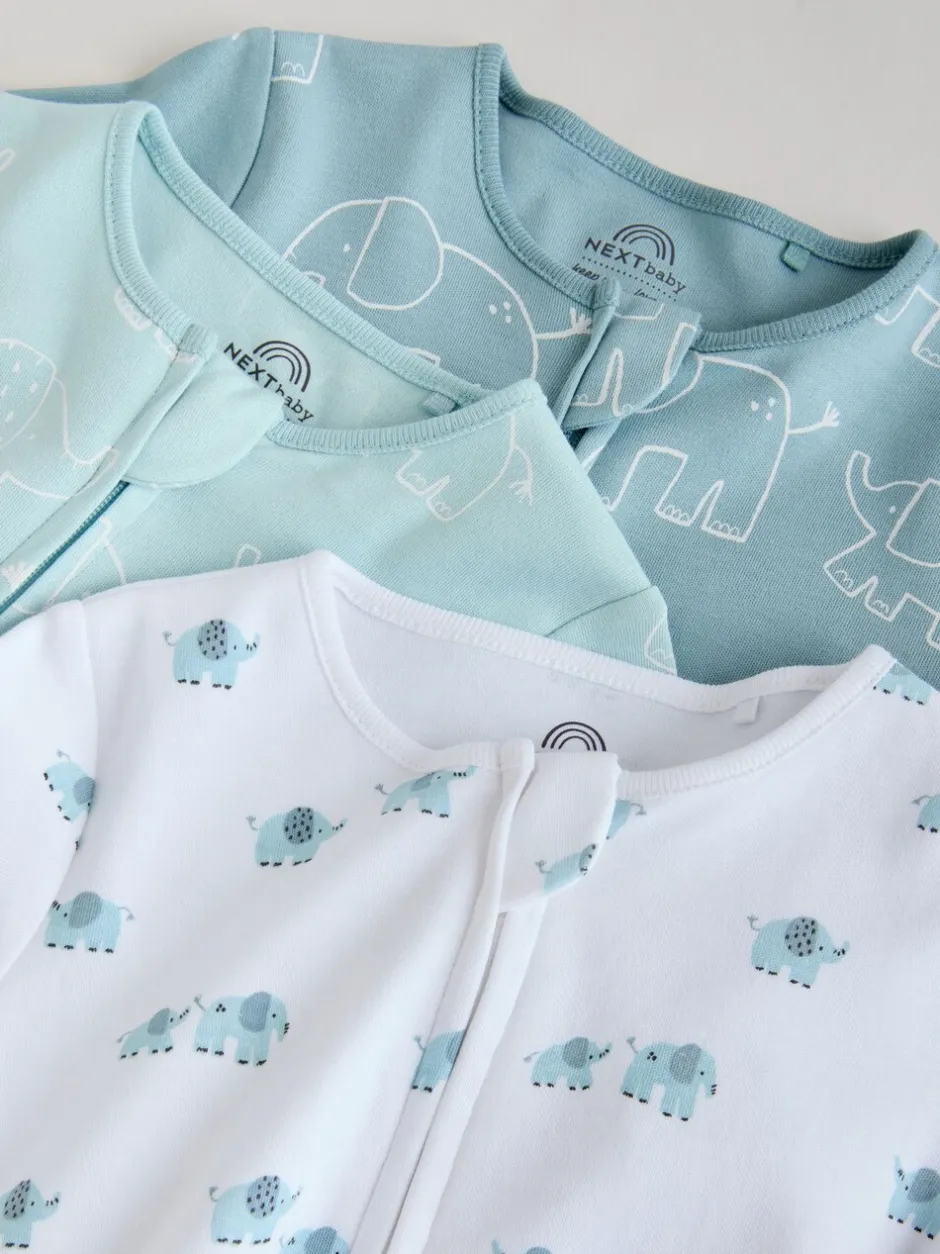Multipacks|Babypakjes En Babypyjama's*Next Blauw - Baby Linear Elephant Sleepsuits 3 Pack (0-2yrs)