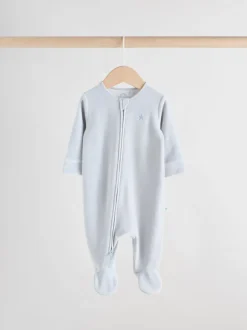 Babypakjes En Babypyjama's|Next Blauw - Baby Velour Two Way Zip Sleepsuits 2 Pack (0mths-2yrs)