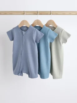 Babypakjes En Babypyjama's|Next Blauw - Babyrompertjes van 100% katoen met tweewegrits, 3 stuks (0-3jaar)