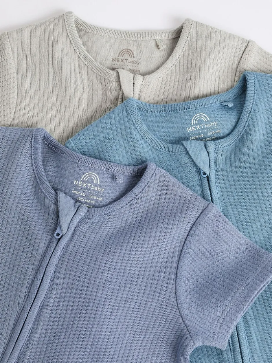 Babypakjes En Babypyjama's|Next Blauw - Babyrompertjes van 100% katoen met tweewegrits, 3 stuks (0-3jaar)