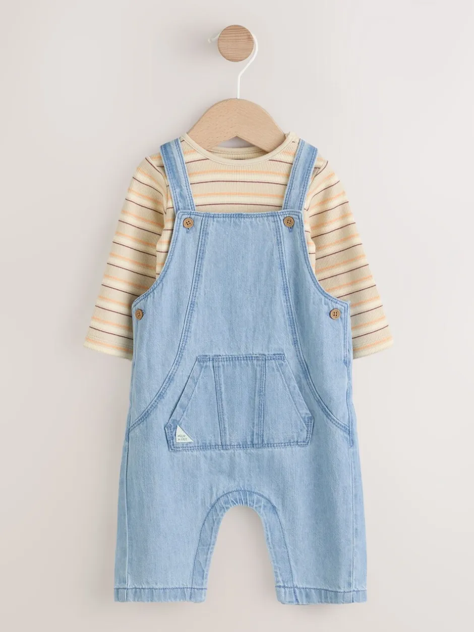 Rompertjes En Tuinbroeken*Next - Babyset van denim bretelbroeken en bodysuit (0 mnd - 2 jr) Blauw
