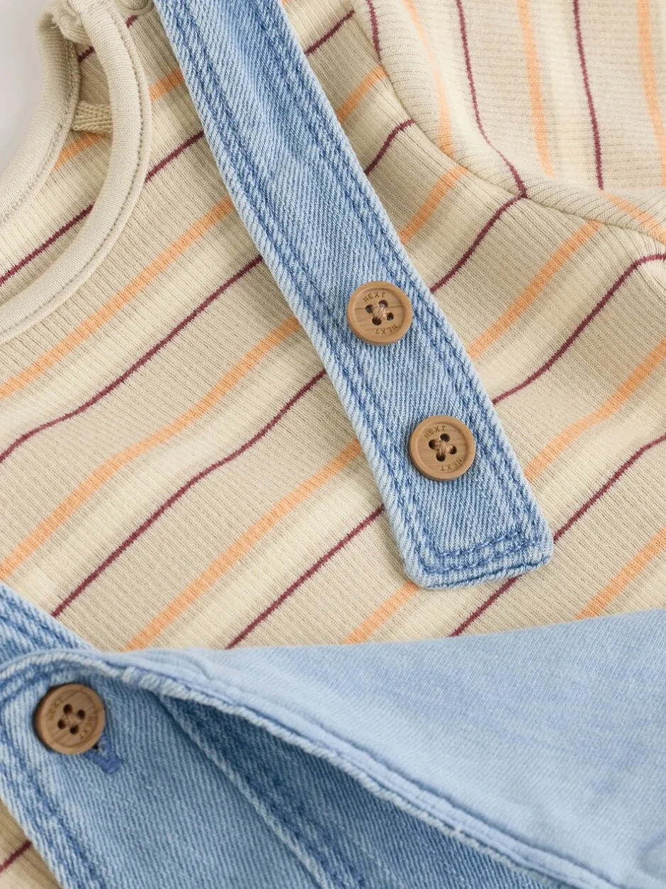 Rompertjes En Tuinbroeken*Next - Babyset van denim bretelbroeken en bodysuit (0 mnd - 2 jr) Blauw