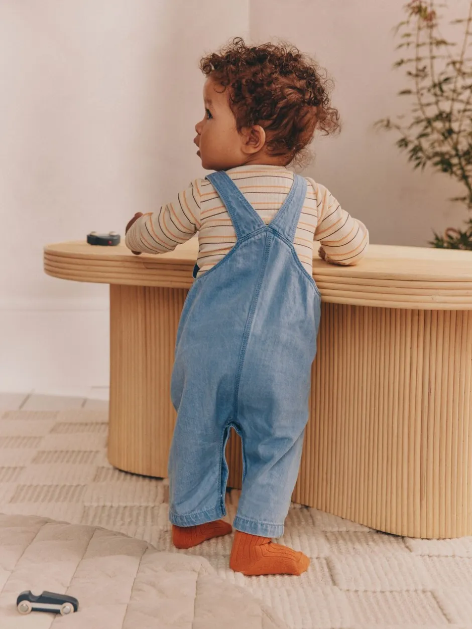 Rompertjes En Tuinbroeken*Next - Babyset van denim bretelbroeken en bodysuit (0 mnd - 2 jr) Blauw