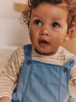 Rompertjes En Tuinbroeken*Next - Babyset van denim bretelbroeken en bodysuit (0 mnd - 2 jr) Blauw